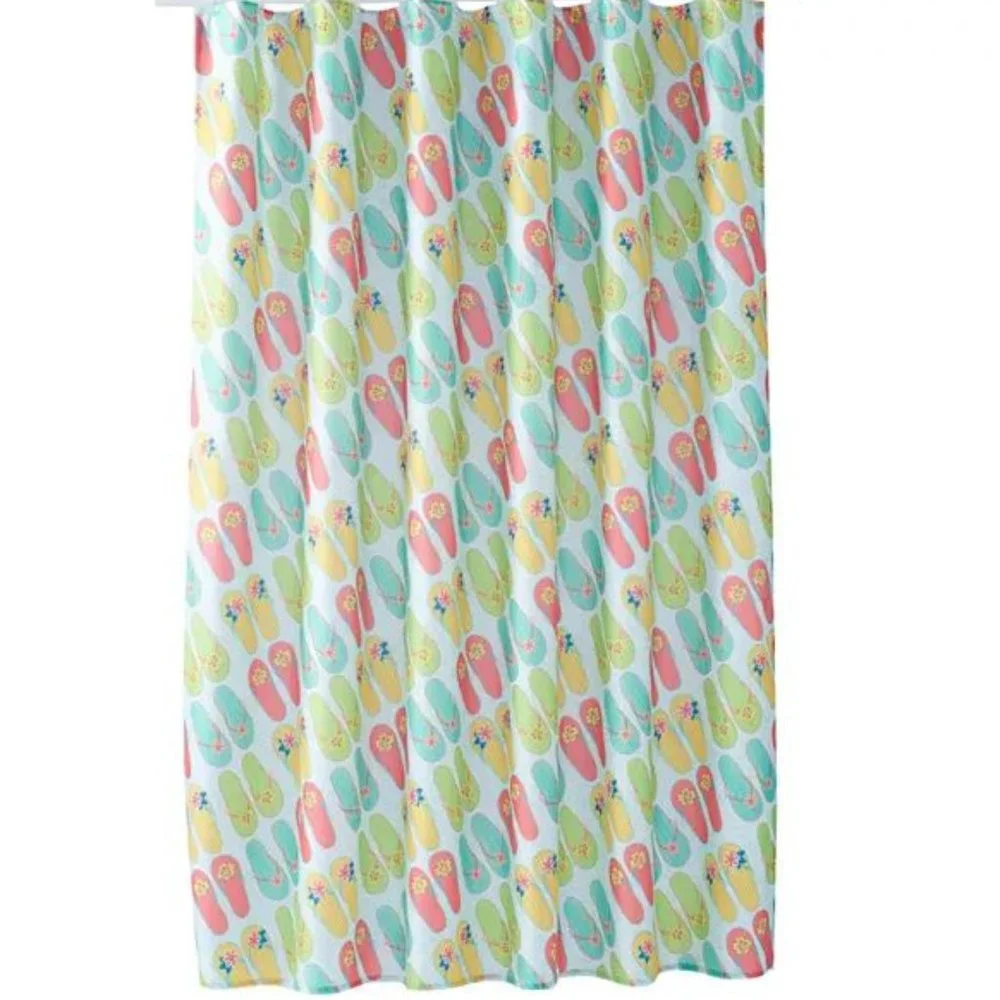 New Shower Curtain with Hooks Celebrate Summer Together Flip Flop Bright NWT